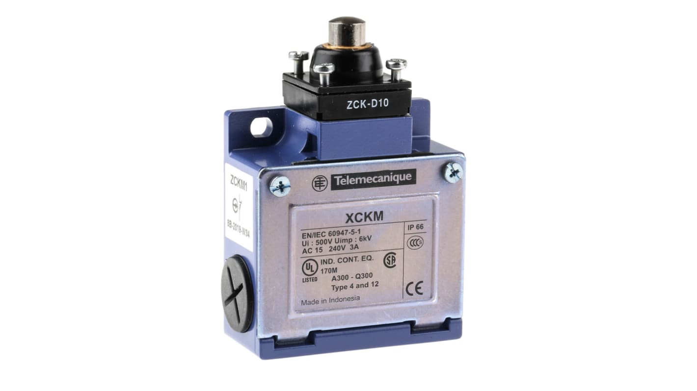Telemecanique Sensors OsiSense XC Series Plunger Limit Switch, NO/NC, IP66, DP, Zinc Alloy Housing, 240V ac Max, 10A Max