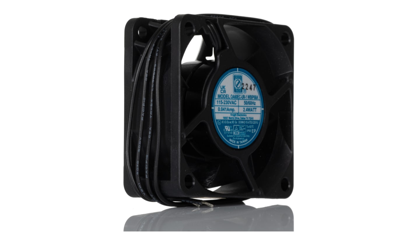 RS PRO Axial Fan, 90 → 265 V ac, AC Operation, 19.1 ± 10%cfm, 2.2 ± 30%W, 0.33 ± 0.08A Max, 60 x 60 x 25mm