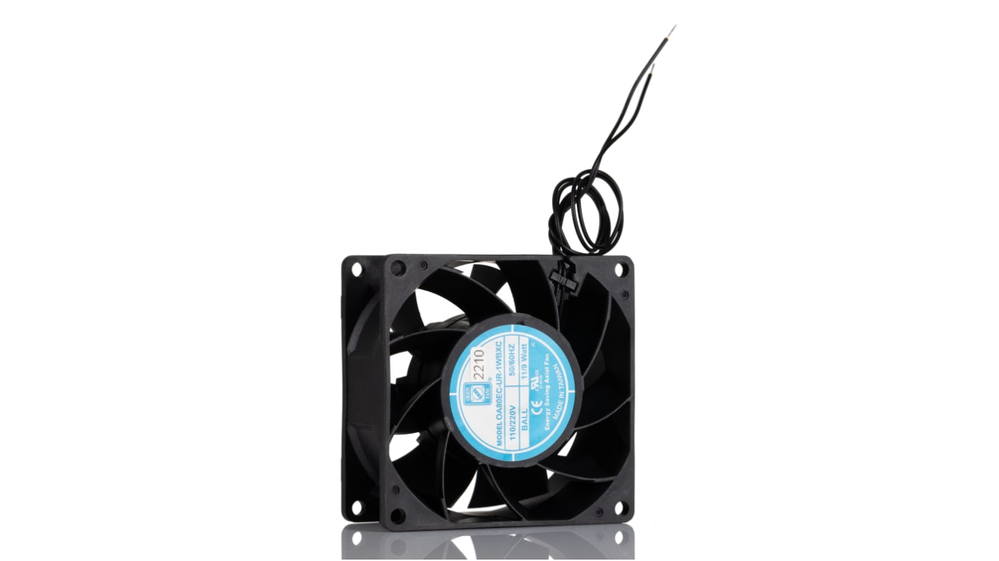 RS PRO Axial Fan, 90 → 265 V ac, AC Operation, 60cfm, 10W, 0.33 ± 0.08A Max, 80 x 80 x 38mm