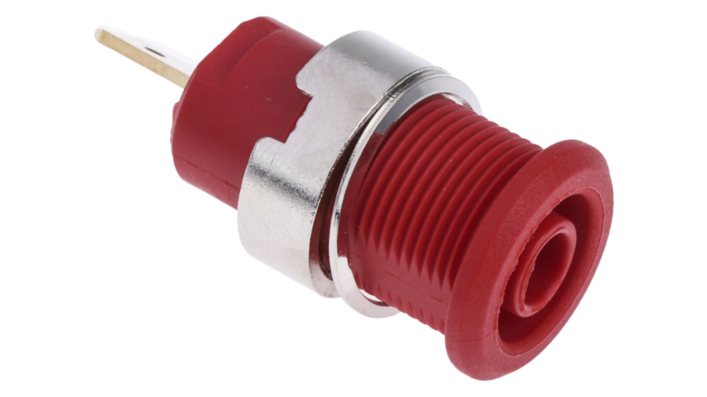 Staubli Red Female Banana Socket, 4 mm Connector, Tab Termination, 24A, 1000V, Gold Plating