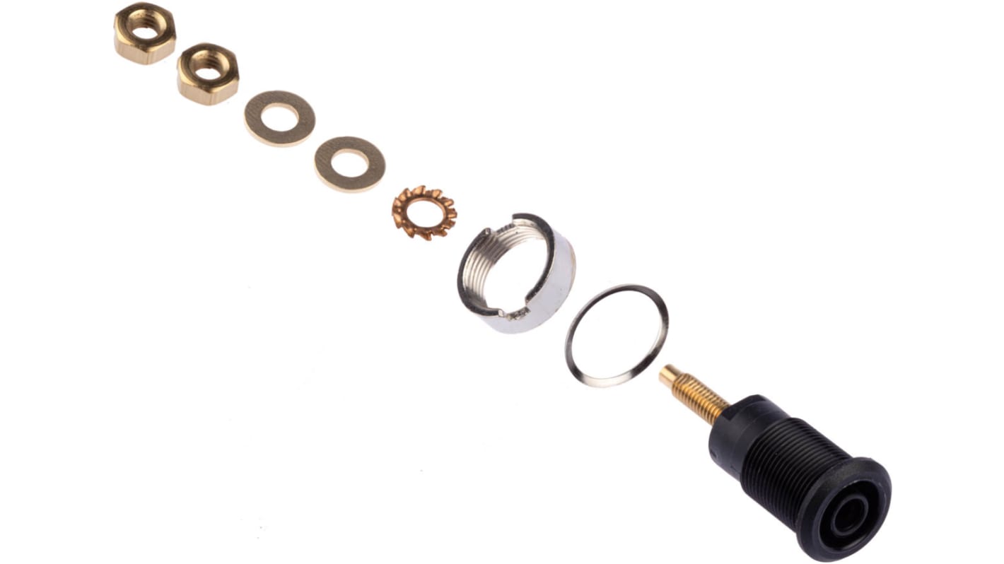 Conector banana hembra Hembra, 32A, 1000V, Contacto Oro, Negro