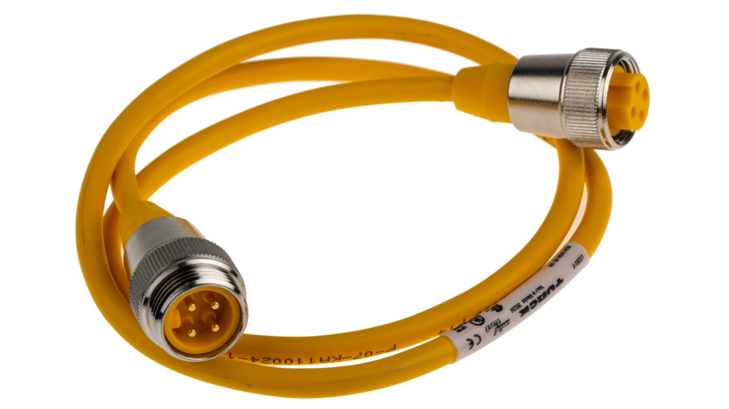 Turck Straight Male 4 way 7/8 in Circular to Straight Female 4 way 7/8 in Circular Sensor Actuator Cable, 1m