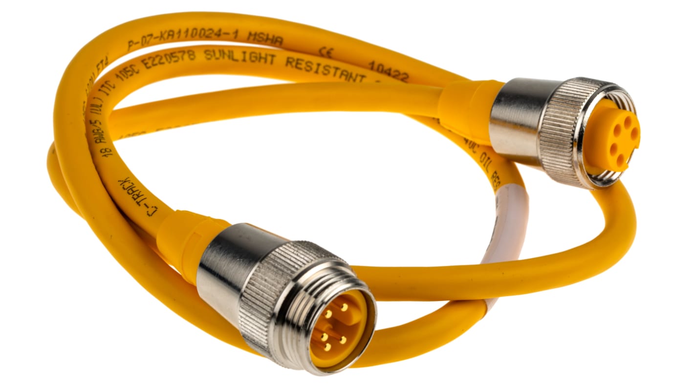 Turck Straight Male 5 way 7/8 in Circular to Straight Female 5 way 7/8 in Circular Sensor Actuator Cable, 1m