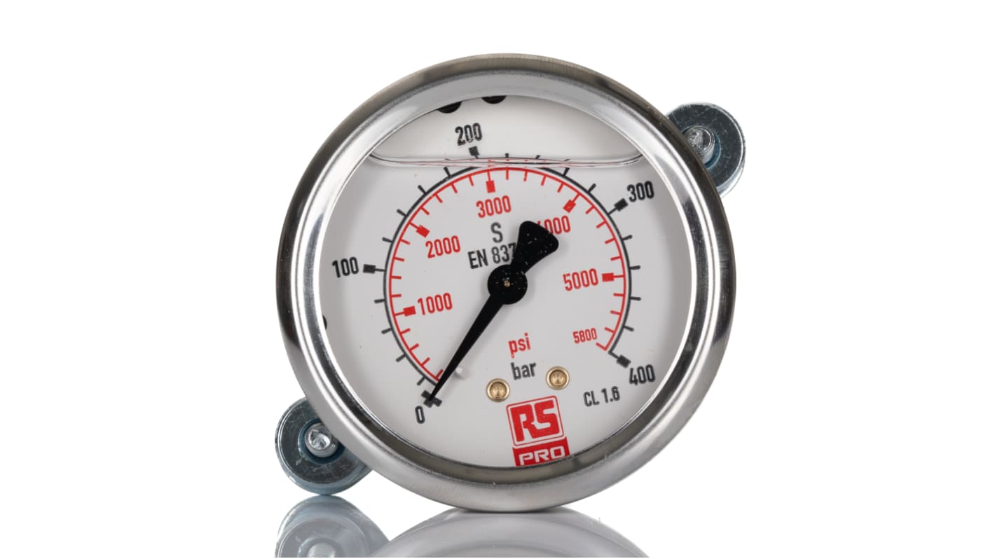 RS PRO G 1/4 Analogue Pressure Gauge 400bar Back Entry, 0bar min.