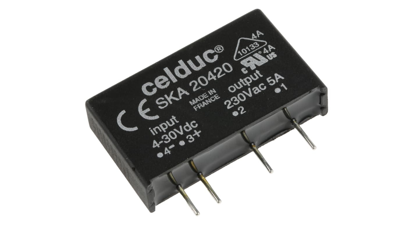 Celduc SK Series Solid State Relay, 4 A Load, PCB Mount, 275 V ac Load, 30 V dc Control