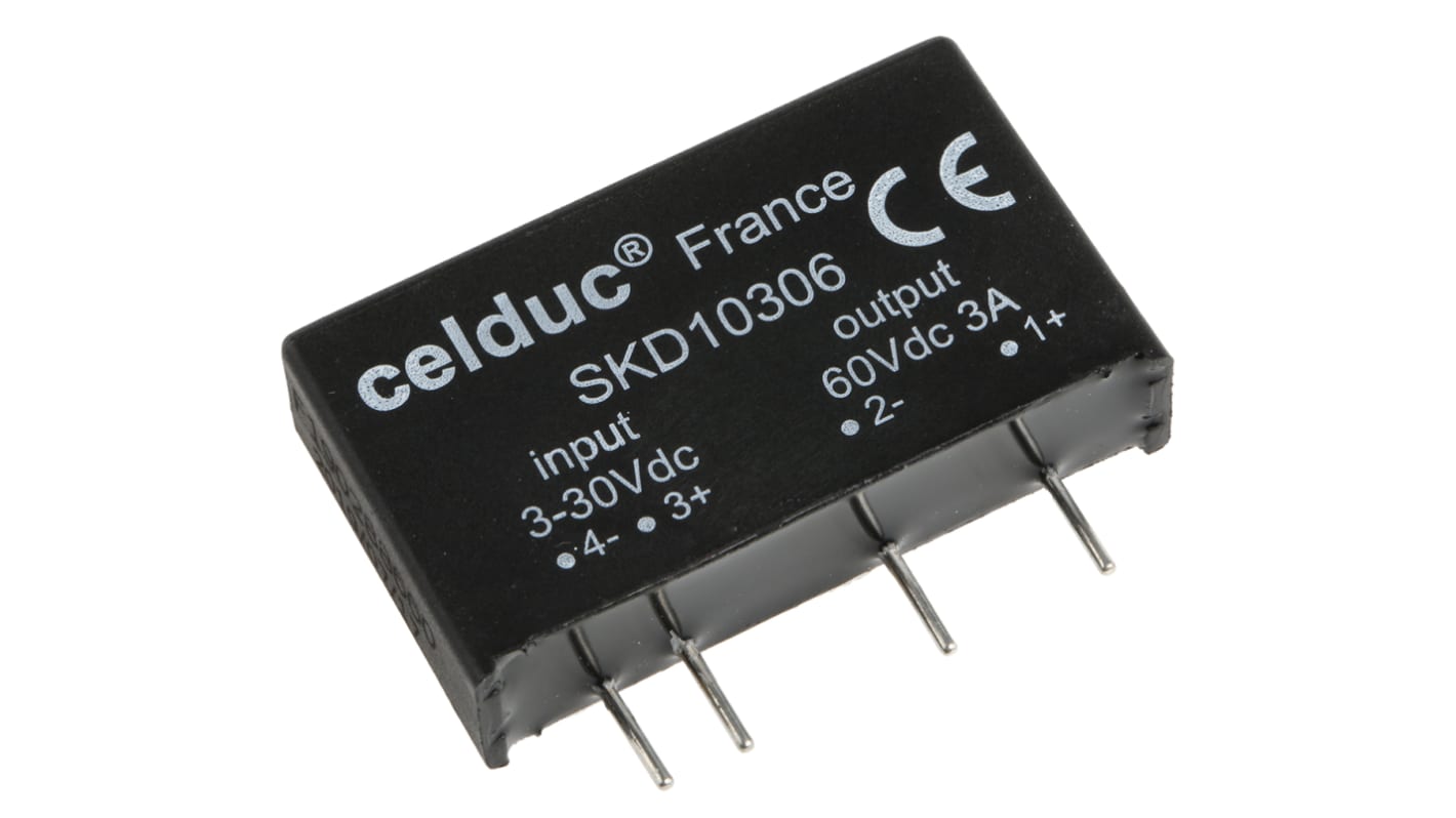 Celduc 直流固态继电器, 直流型开关, 最大负载3 A, 60 V 直流, 最大控制30 V 直流, PCB安装