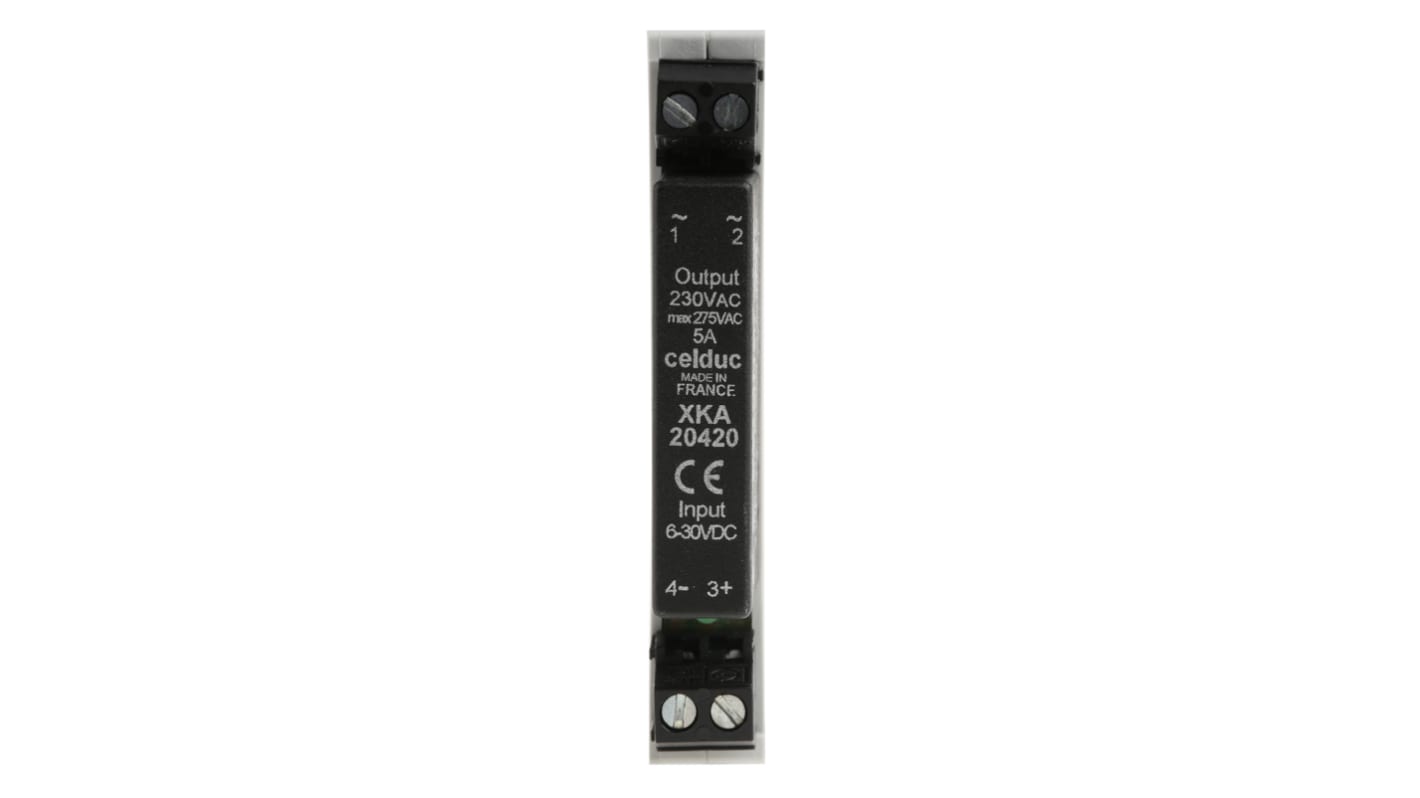Celduc 固态接口继电器, 最大控制30 V, 最大负载275 V 有效值, 最大负载5 A, DIN导轨安装, 1极, XK系列