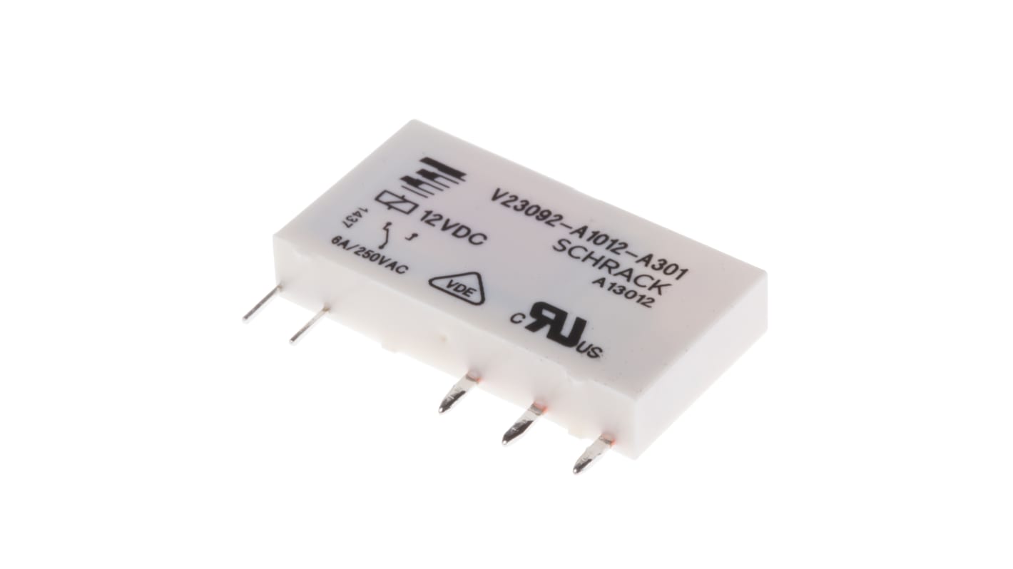 TE Connectivity PCB Mount Power Relay, 12V dc Coil, 6A Switching Current, SPDT