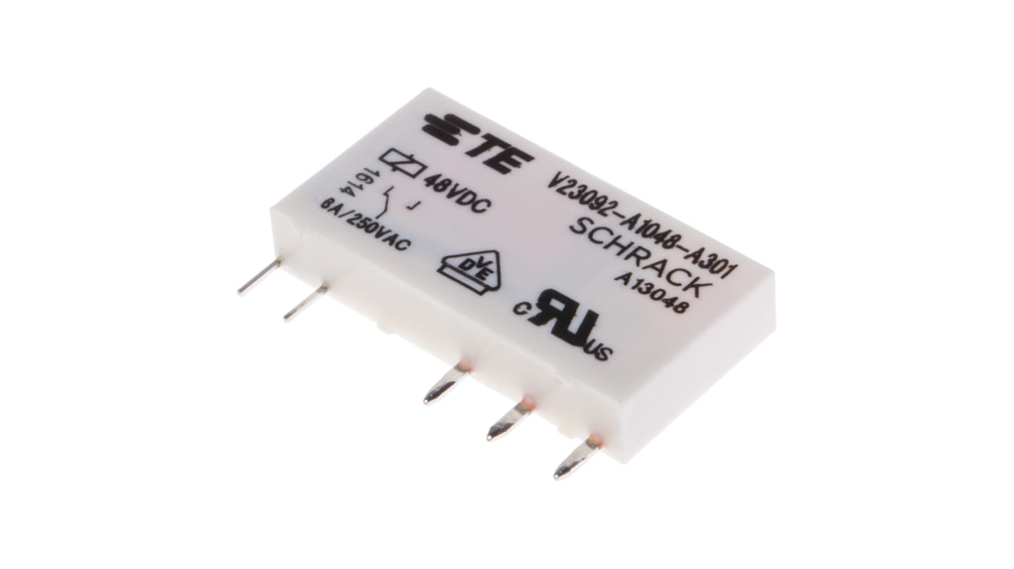 TE Connectivity 功率继电器, 48V 直流线圈, 6A切换, SPDT, 1极, PCB安装, 银合金触点, SNR系列