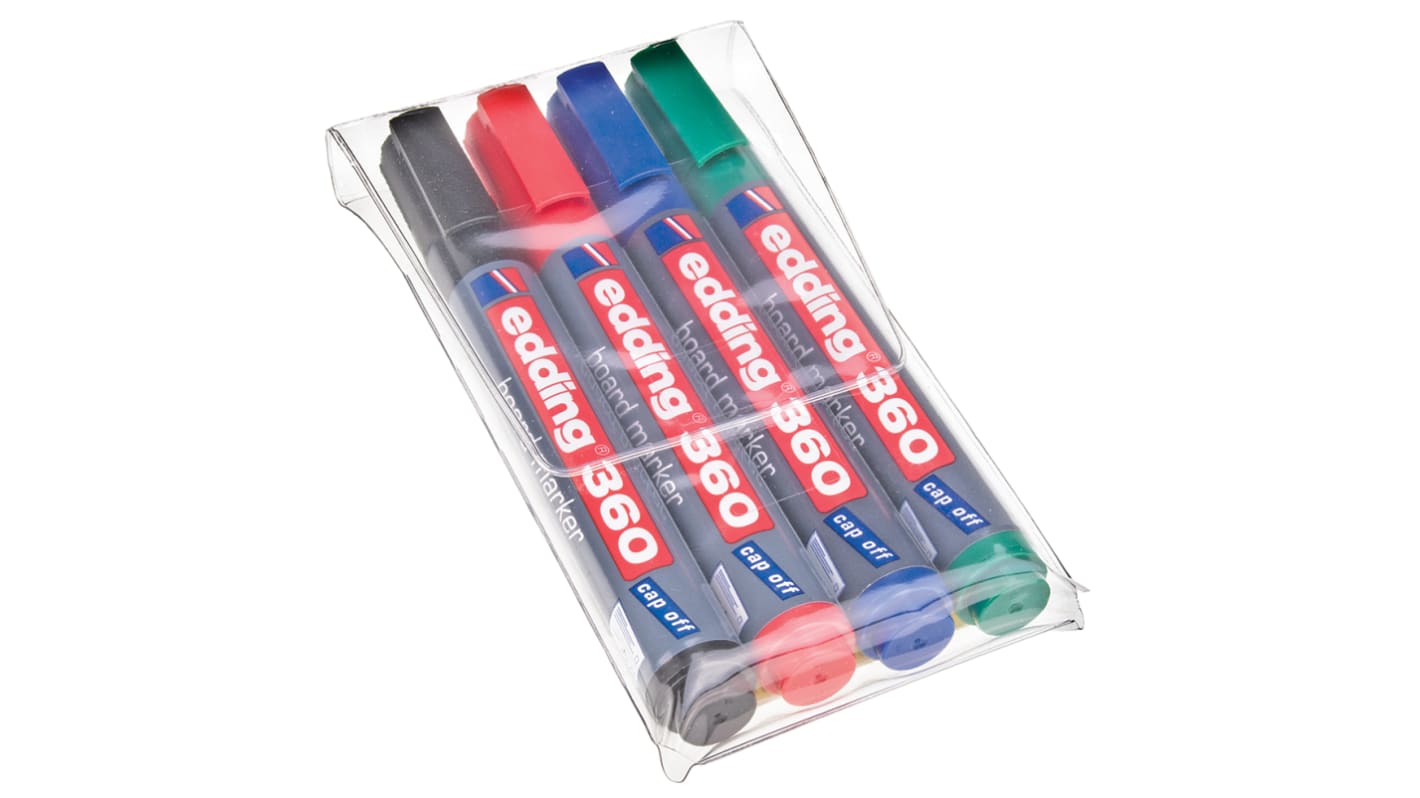 Edding Whiteboard-Marker Rund, 4 Stk., Schwarz, Blau, Grün, Rot, 1,5 → 3 mm