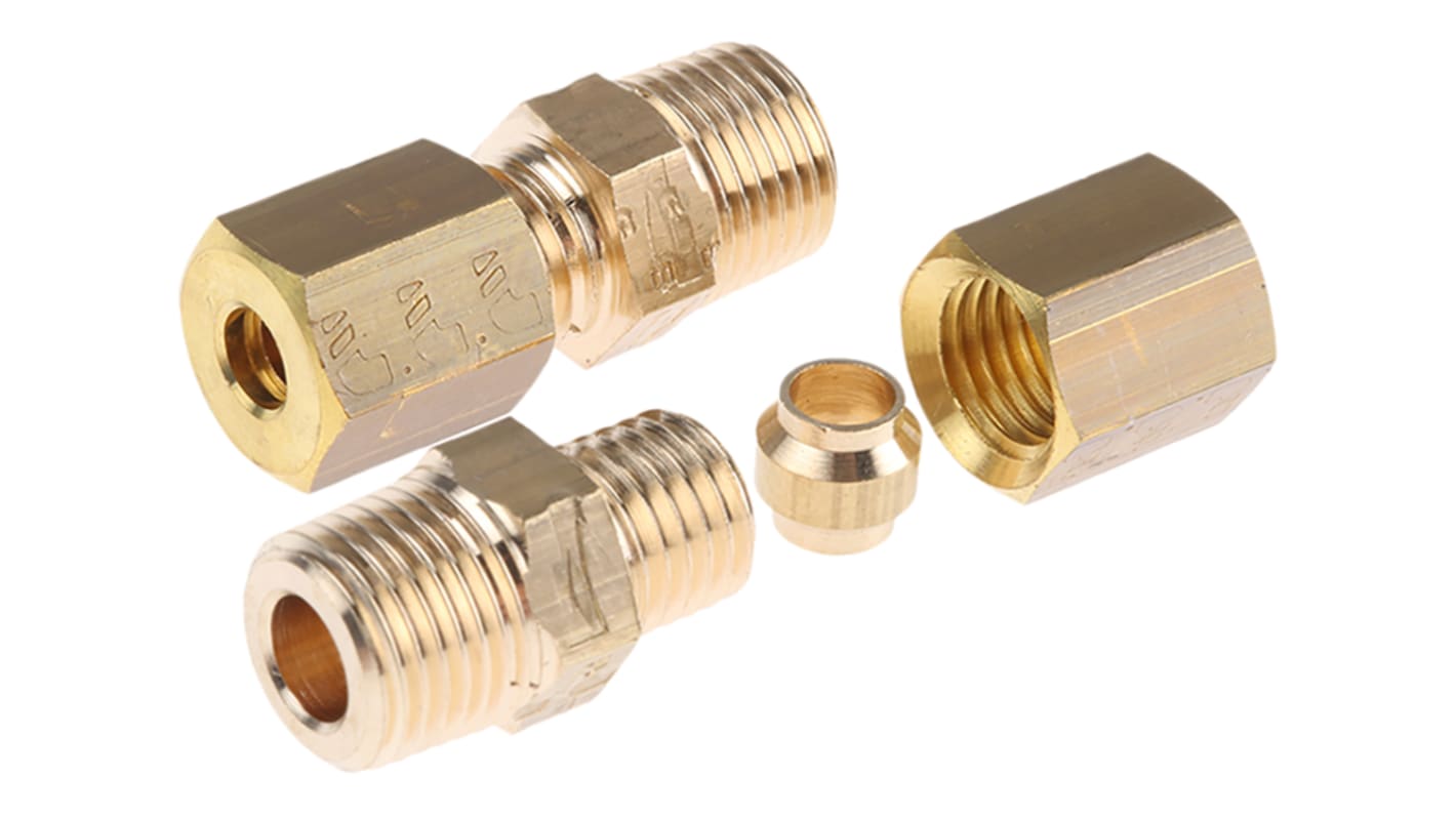 Legris Brass Pipe Fitting, Straight Compression Coupler, Male R 1/8in to Female 4mm