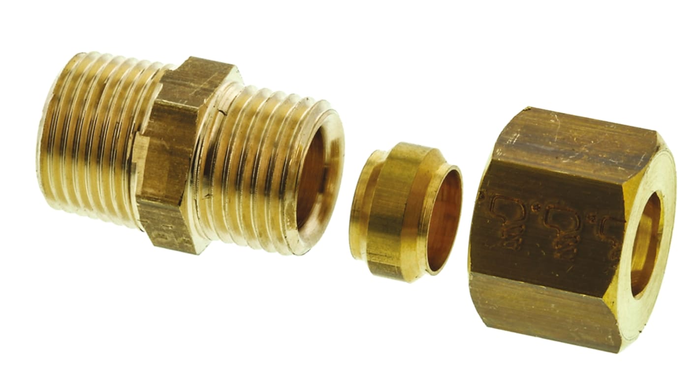 Legris Brass Pipe Fitting, Straight Compression Coupler, Male R 3/8in to Female 10mm