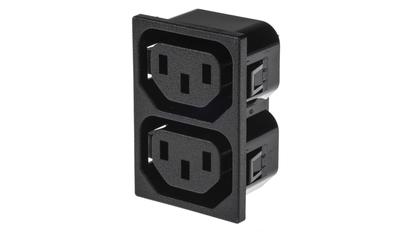 Bulgin 2 X C13插座 IEC连接器, 卡入式安装, 250 V, 10A