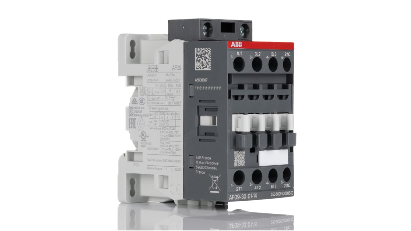 ABB AF09-30-01-14 Contactor, 250 → 500 V Coil, 3-Pole, 25 A, 5.5 kW, 3NO+1NC