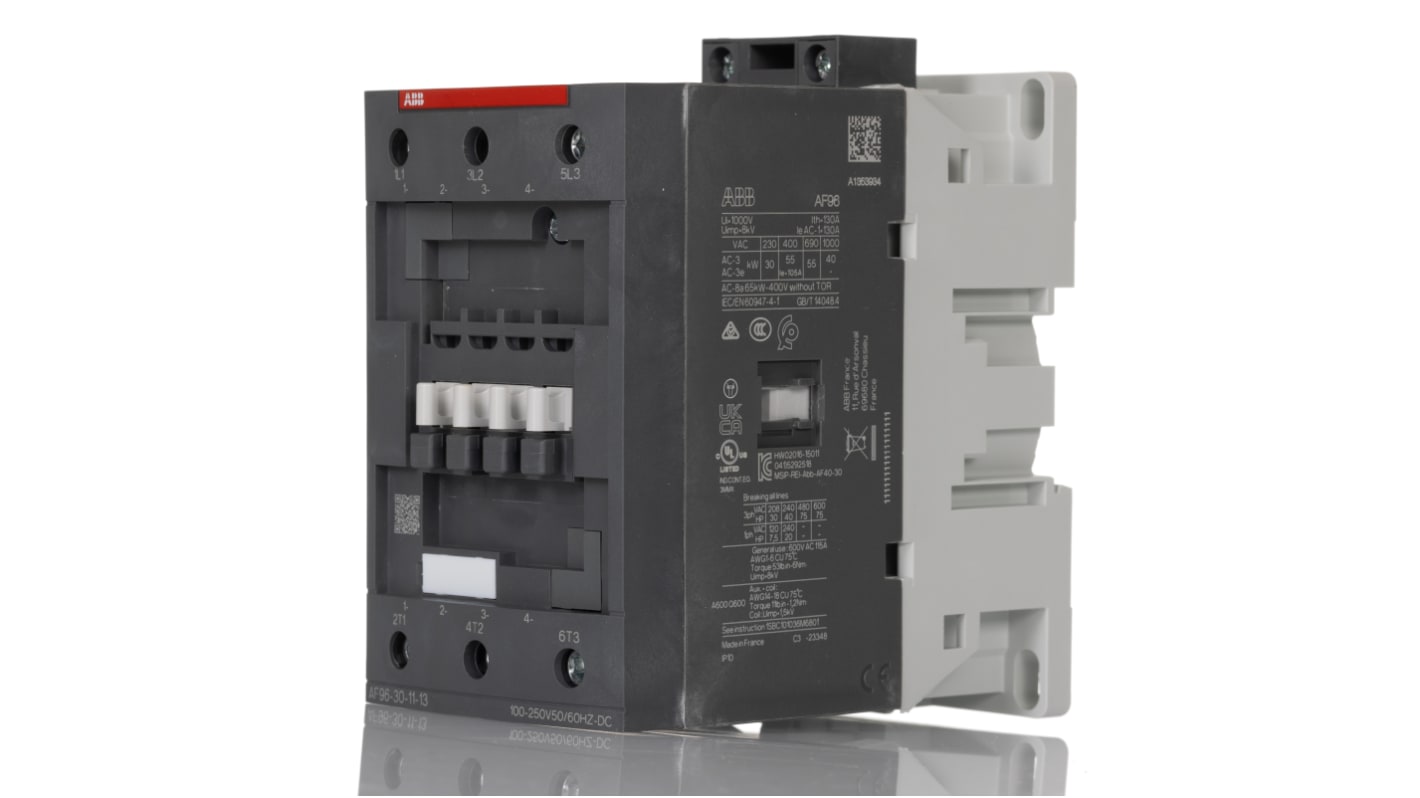 Contattore ABB, serie AF, 3 poli, 4NO+1NC, 115 A, 55 kW, bobina 100 a 250 V c.a.