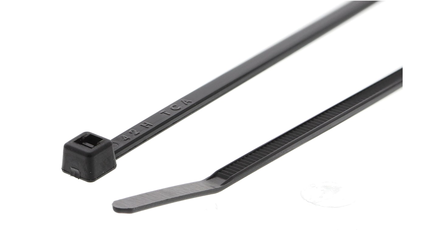 HellermannTyton Cable Tie, Inside Serrated, 145mm x 2.5 mm, Black Polyamide 6.6 (PA66), Pk-100