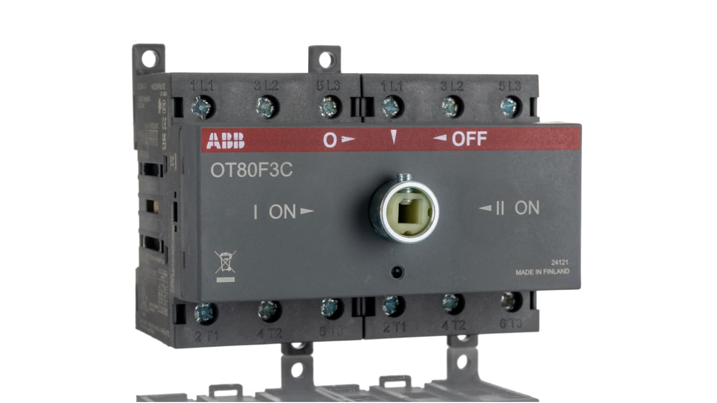 ABB 3 Pole Base Mounting Changeover Switch - 80A Maximum Current, 37kW Power Rating, IP20