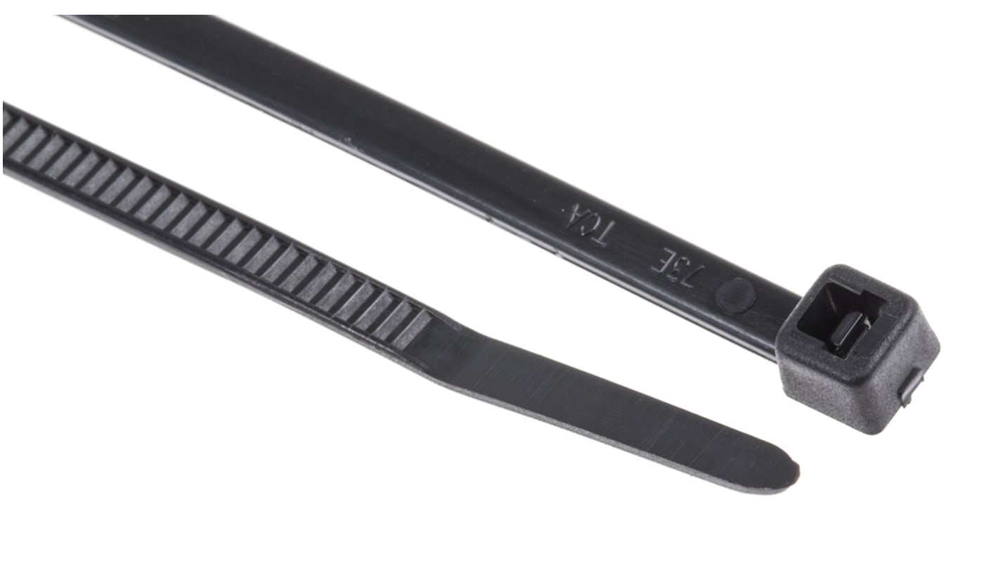 HellermannTyton Cable Tie, Inside Serrated, 198mm x 3.5 mm, Black Polyamide 6.6 (PA66), Pk-100
