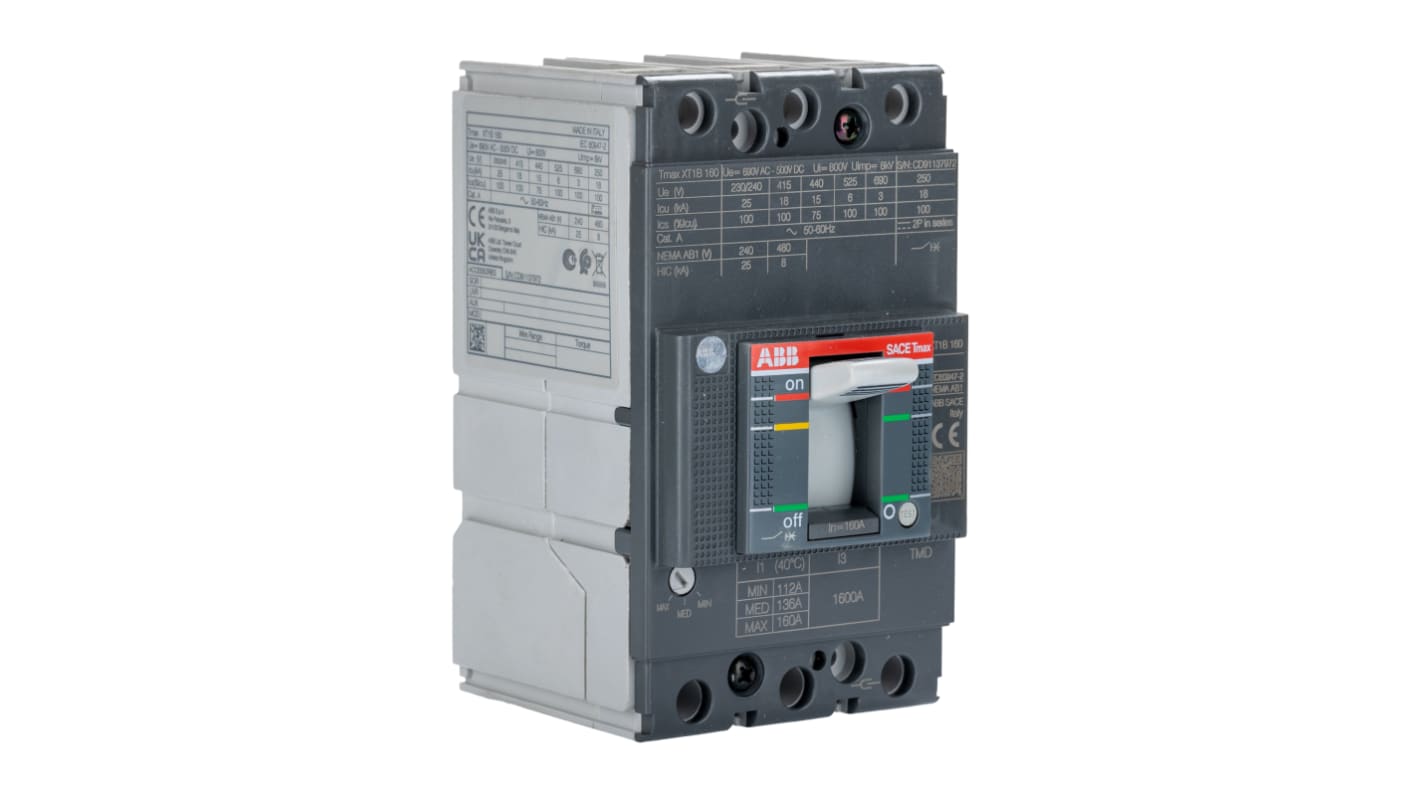 ABB, SACE Tmax XT MCCB Molded Case Circuit Breaker 3P 160A, Breaking Capacity 3 kA, Fixed Mount
