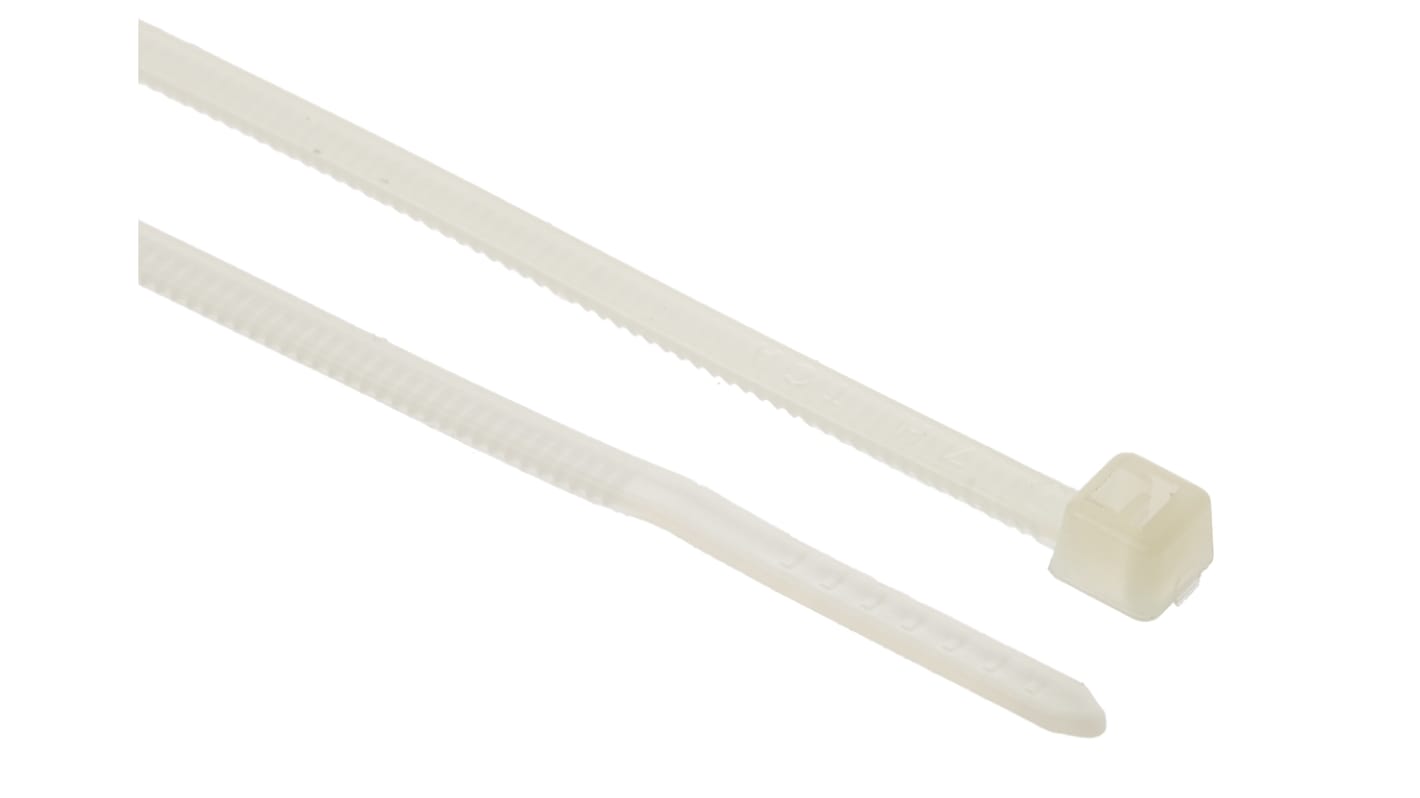 HellermannTyton Cable Tie, Inside Serrated, 205mm x 2.5 mm, Natural Polyamide 6.6 (PA66), Pk-100