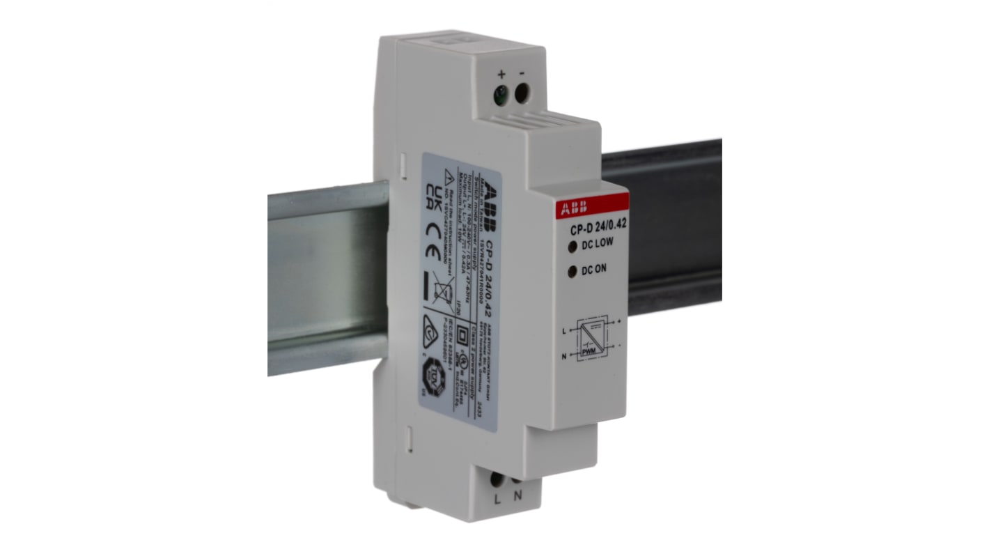 ABB CP-D Switched Mode DIN Rail Power Supply, 100 → 240V ac ac Input, 24V dc dc Output, 420mA Output, 10W