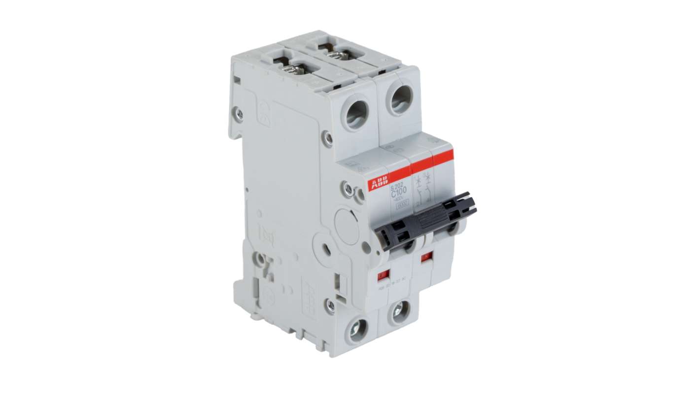 ABB System Pro M Compact S200 MCB, 2P, 100A Curve C, 440V AC, 110V DC, 6 kA Breaking Capacity