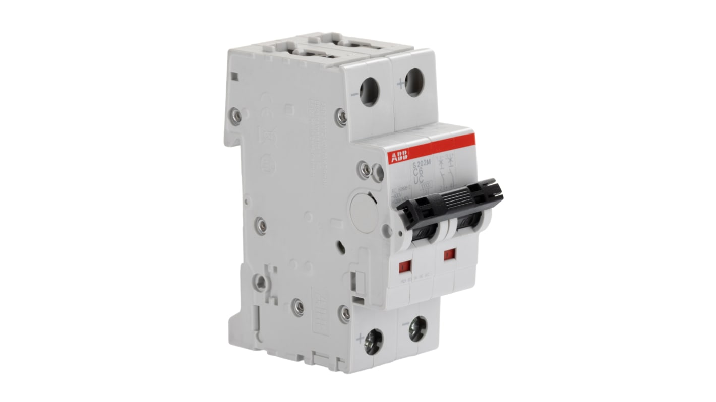 ABB System Pro M Compact S200MUC MCB, 2P, 6A Curve C, 440V AC, 500V DC, 25 kA Breaking Capacity