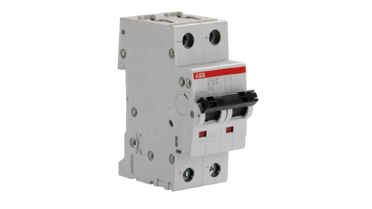 ABB System Pro M Compact S200MUC MCB, 2P, 10A Curve K, 440V AC, 440V DC, 25 kA Breaking Capacity