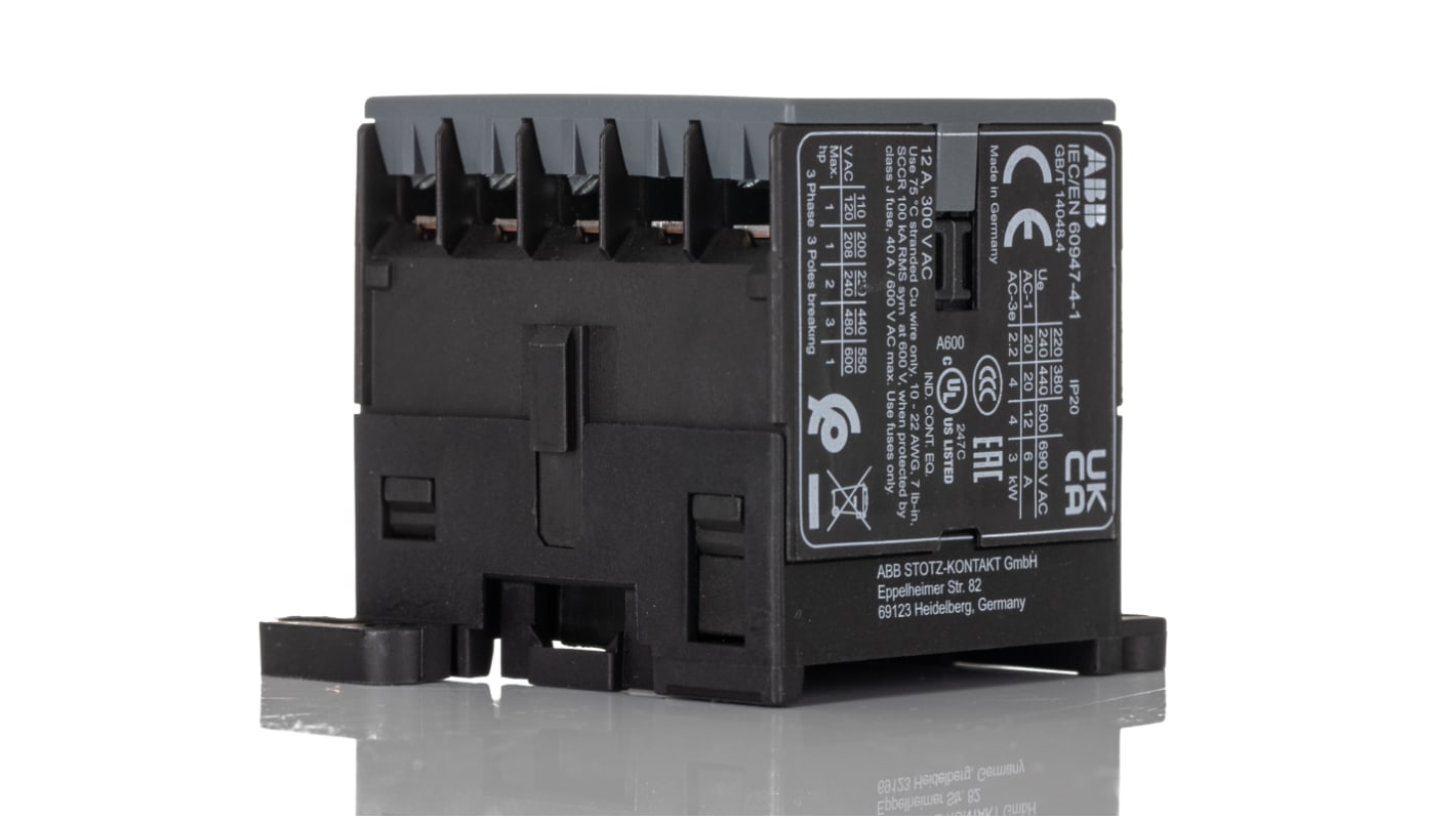 Stycznik 240 V ABB styki: 3 4 kW 20 A 3NO Szyna/ściana Śruba GJL1211001R8010 B6-30-01 220-240V AC