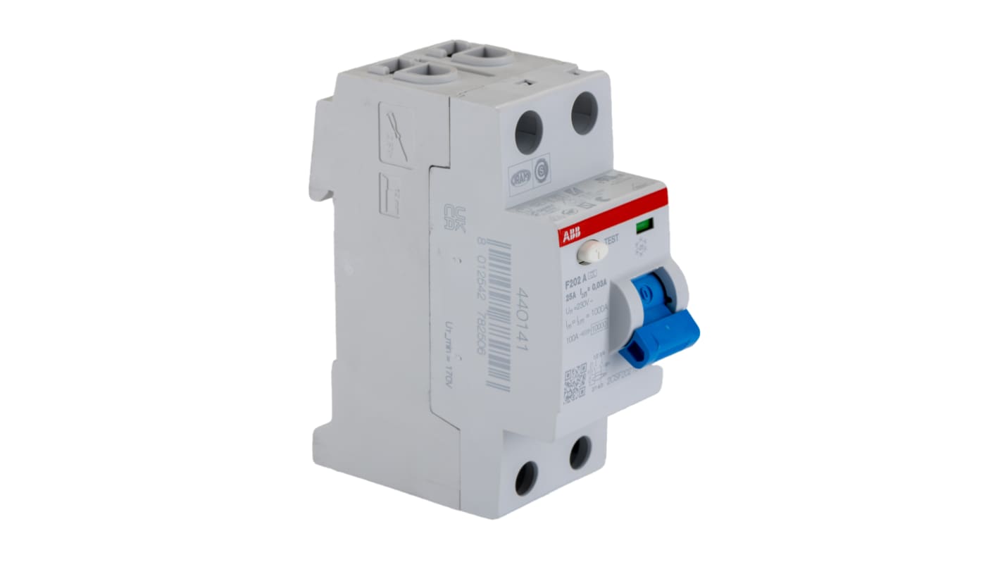 Interruptor diferencial ABB, 25A Tipo A, 2 Polos, 30mA CE 230V ac