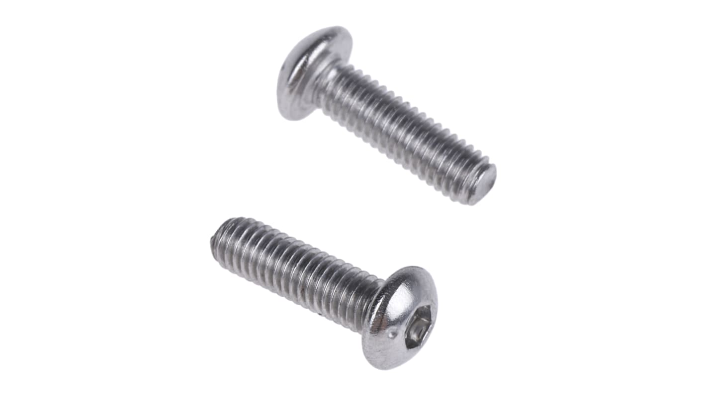 RS PRO Stainless Steel Hex Socket Button Screw, ISO 7380, M3 x 8mm