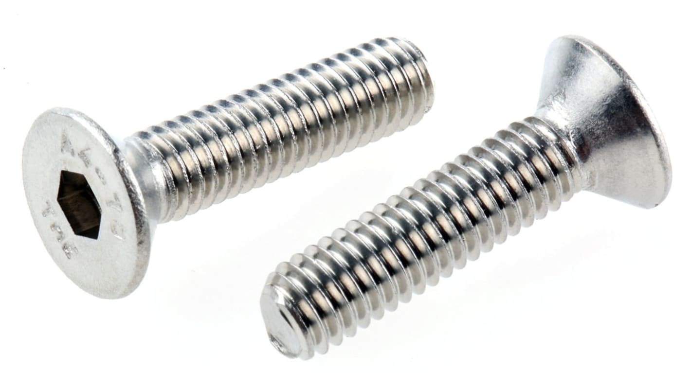 Tornillo Allen de cabeza avellanada RS PRO, M6 x 25mm, paso de rosca 1mm, de Acero Inoxidable