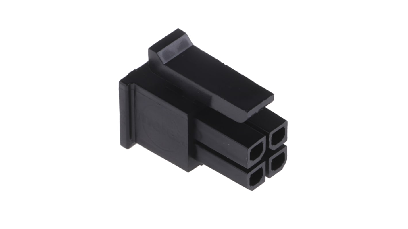 Carcasa de conector Molex 43025-0400, Serie Micro-Fit 3.0, paso: 3mm, 4 contactos, 2 filas, Recto, Hembra, Montaje de