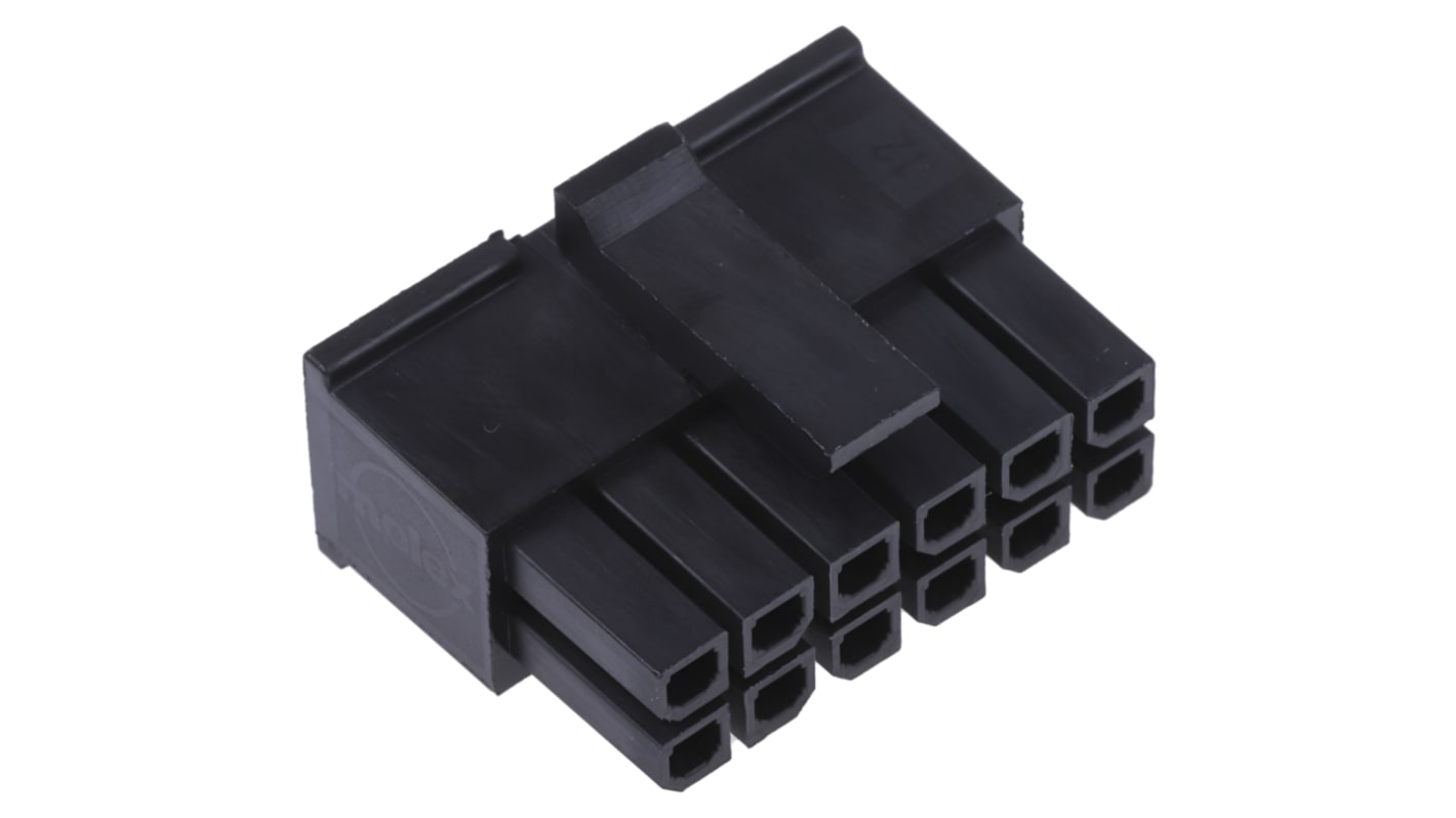 Carcasa de conector Molex 43025-1200, Serie Micro-Fit 3.0, paso: 3mm, 12 contactos, 2 filas, Recto, Hembra, Montaje de