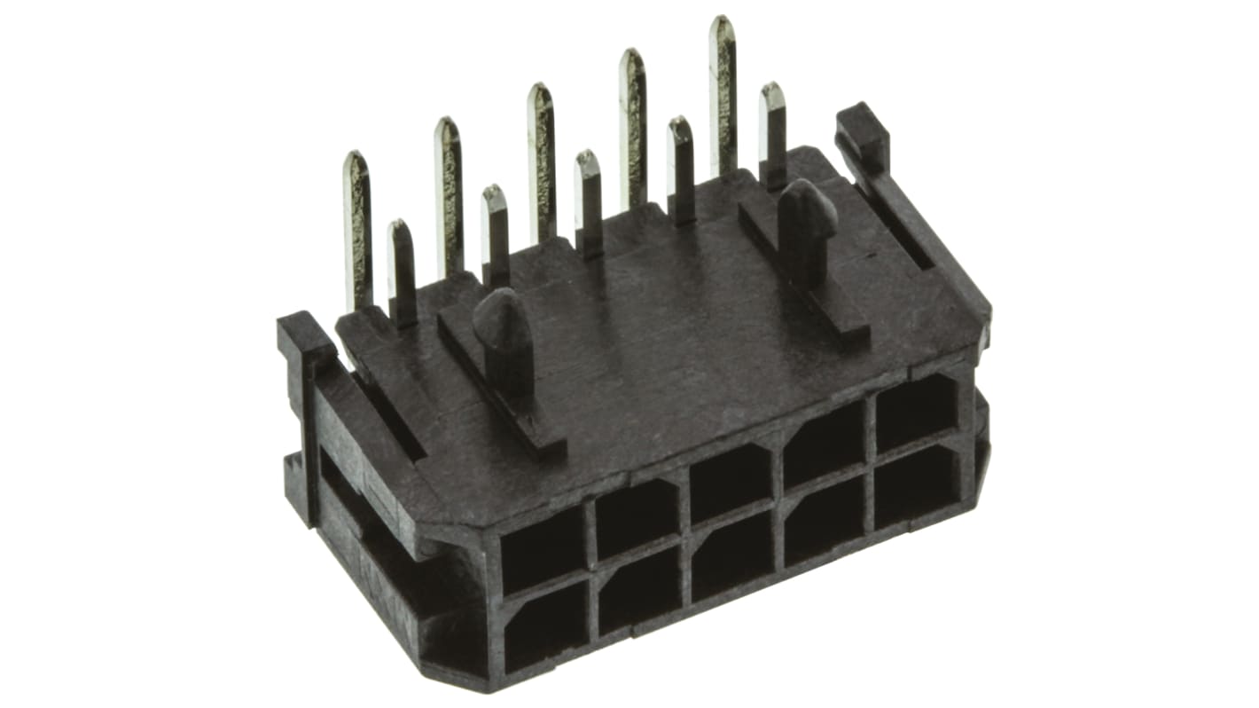 Conector macho para PCB Ángulo de 90° Molex serie Micro-Fit 3.0 de 10 vías, 2 filas, paso 3.0mm, para soldar, Montaje