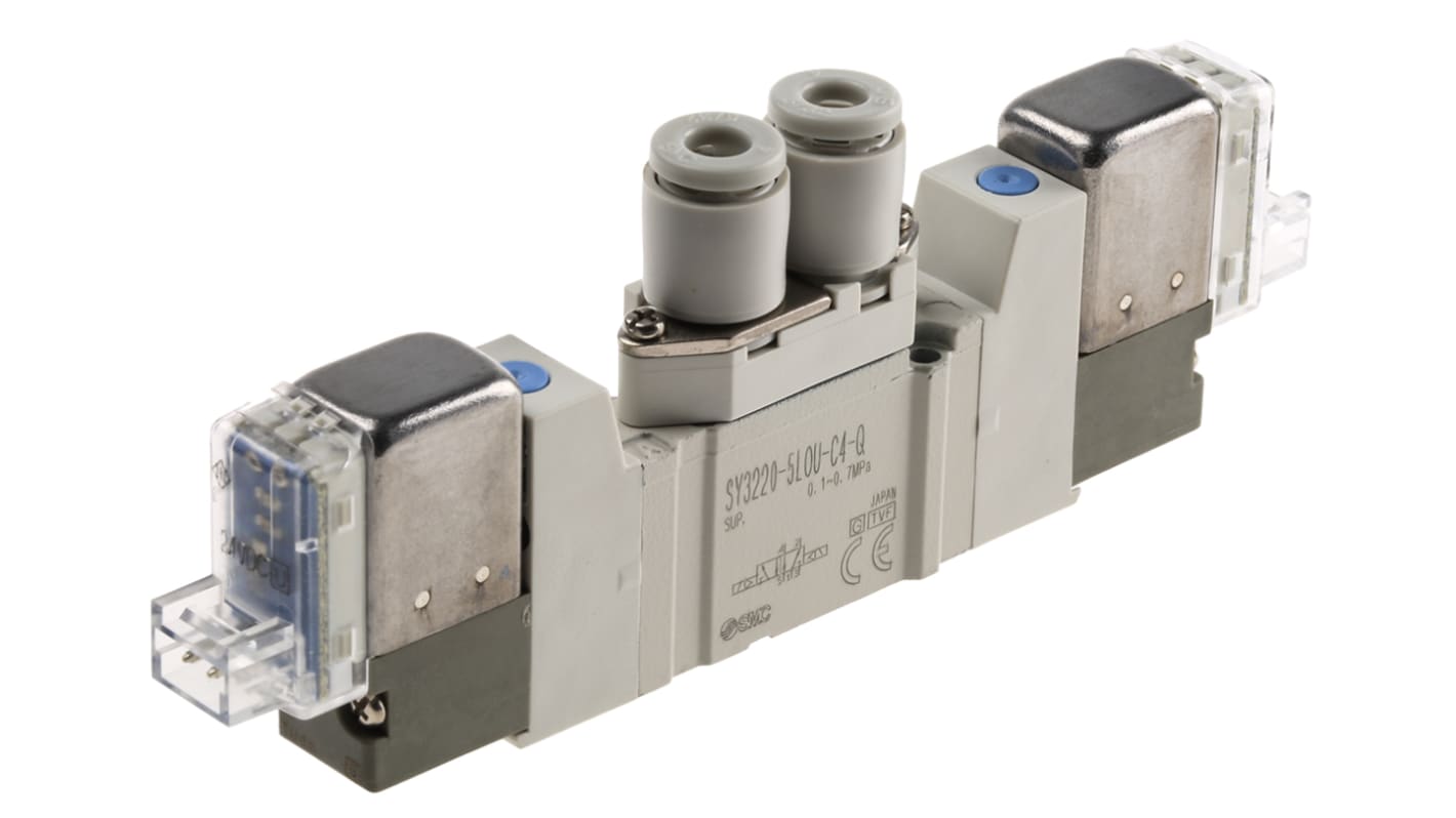 SMC 5/2 Pneumatic Control Valve - Solenoid/Pilot SY3000 Series 24V dc