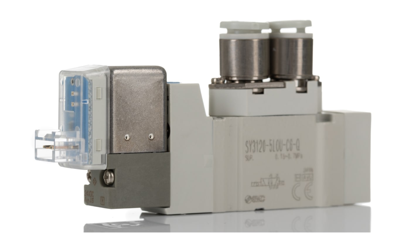 SMC 5/2 Pneumatic Control Valve - Solenoid/Pilot SY3000 Series 24V dc