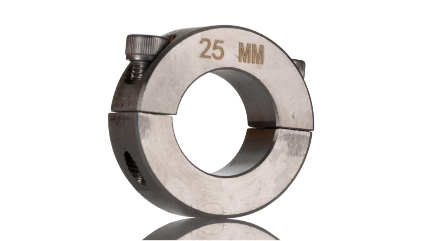 RS PRO 不锈钢轴环, 25mm轴径, 45mm外径, 15mm宽, 两件, 双宽, 夹紧螺丝固定, 耐腐蚀饰面