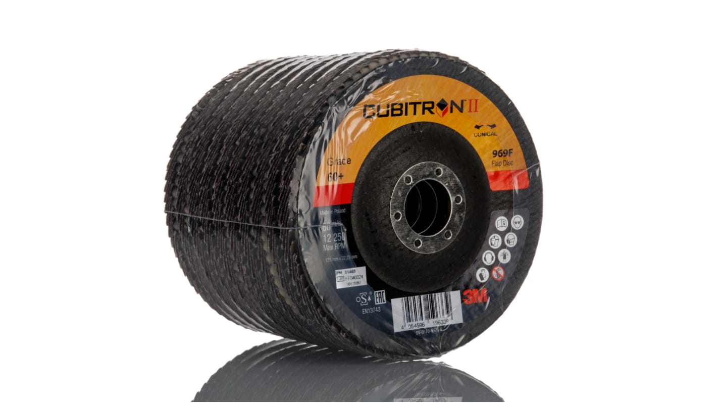 3M Cubitron II Aluminium Oxide Flap Disc, 125mm, 60+ Grade, 254μm Grit, 80 in pack