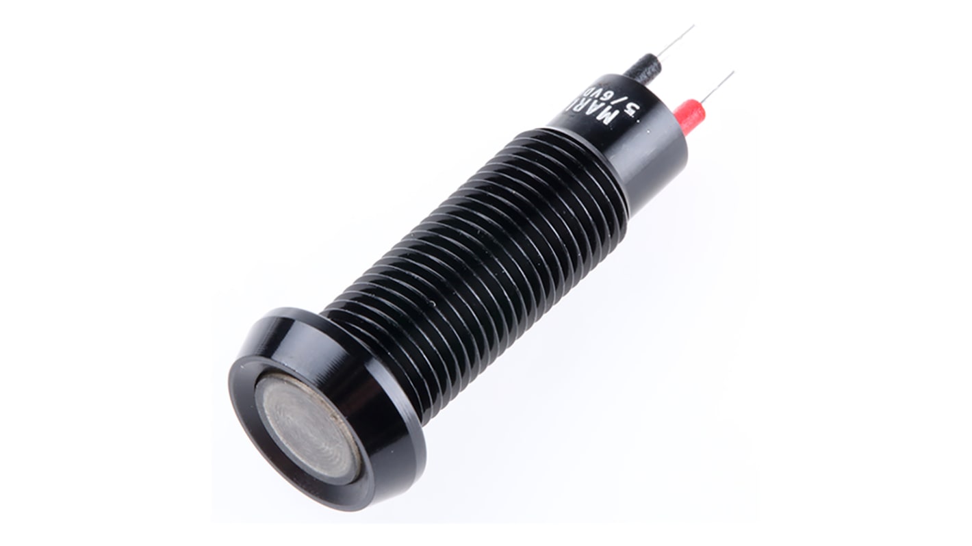 Marl 红色LED面板指示灯, 5V 直流, 20mA, Φ8.1mm安装孔, 焊片端接, 凹入式边框, 黑色边框