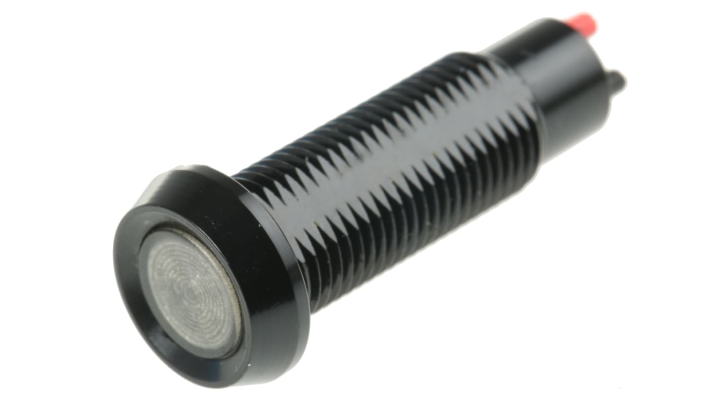 Marl 绿色LED面板指示灯, 5V 直流, 20mA, Φ8.1mm安装孔, 焊片端接, 凹入式边框, 黑色边框