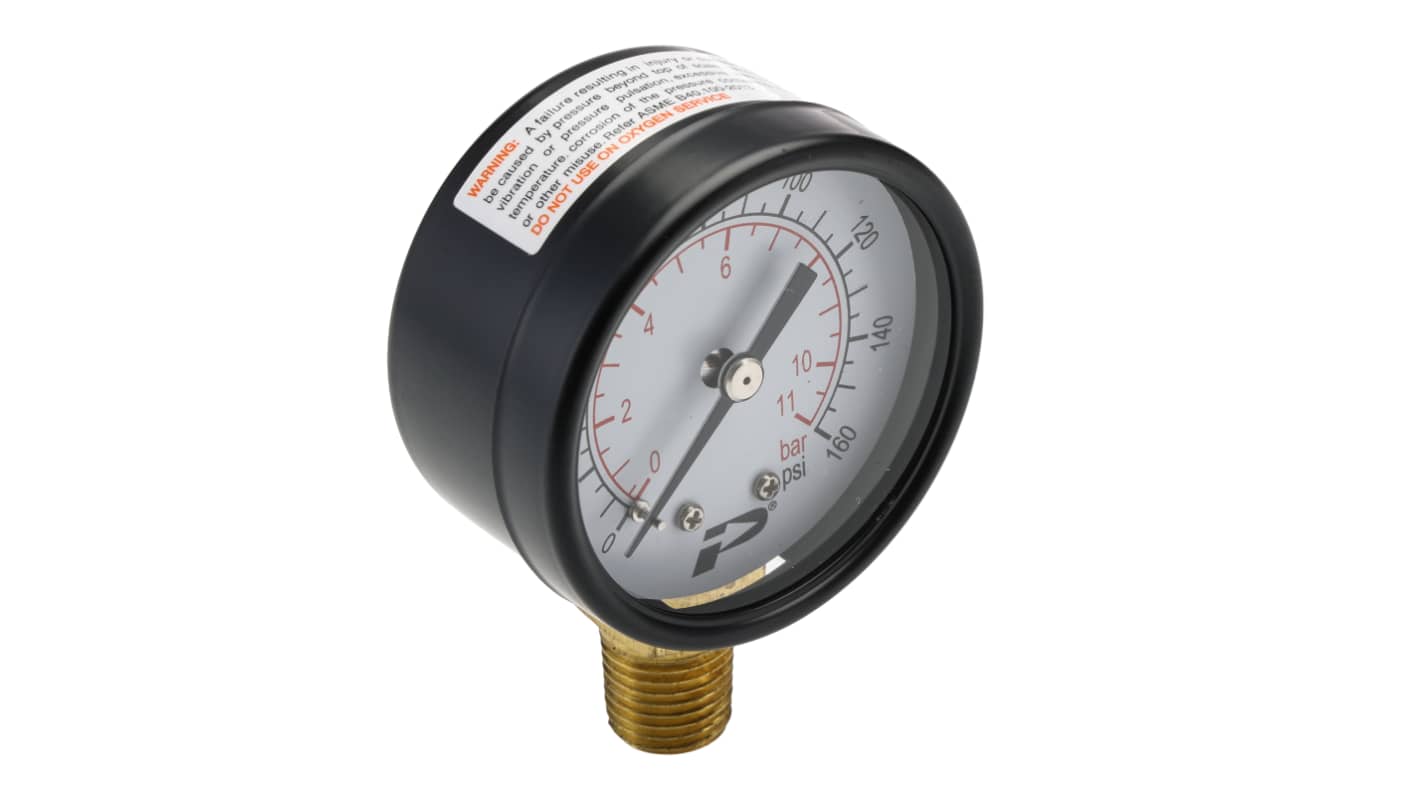RS PRO BSP 1/4 Analogue Pressure Gauge 160psi Bottom Entry 50mm Outside Diameter