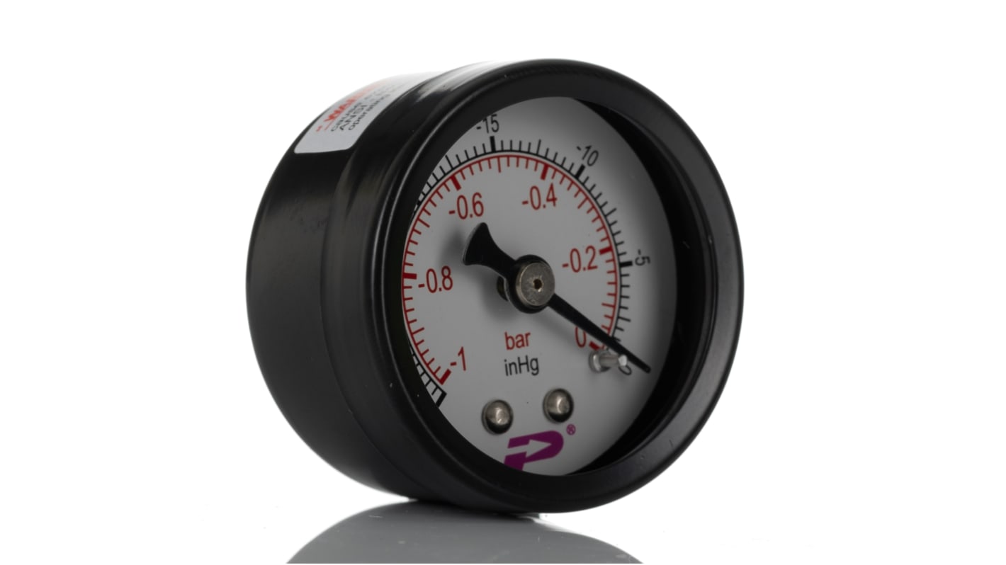 RS PRO BSP 1/8in Analogue Vacuum Gauge 0bar Back Entry 40mm Outside Diameter