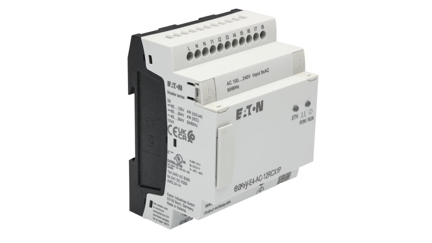 Eaton EasyE4系列 控制继电器, 8路数字输入, 4路继电器输出, 以太网网络