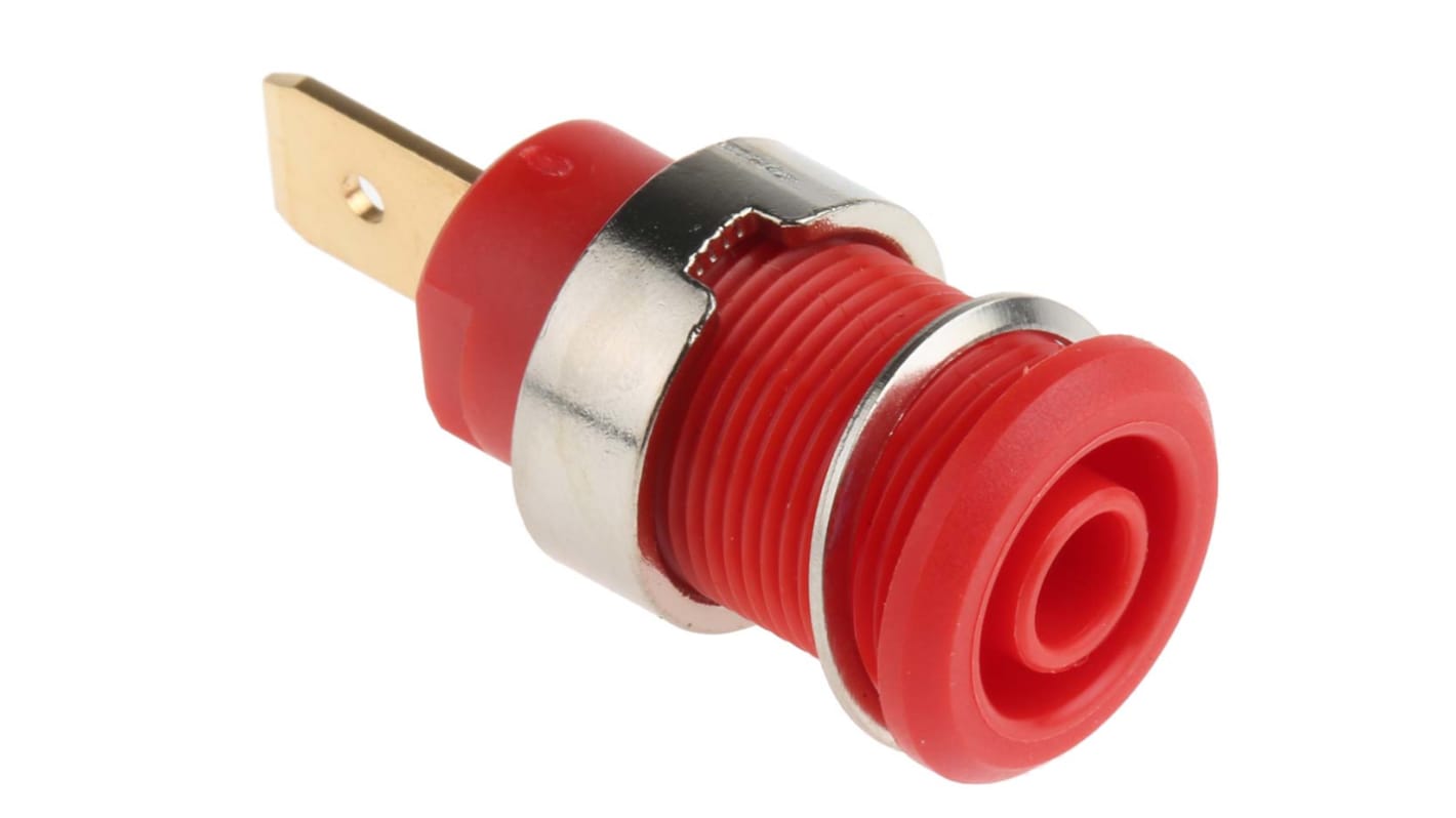 Stäubli 4 mm Bananenbuchse Rot, Kontakt vergoldet, 1000V / 32A Flachstecker