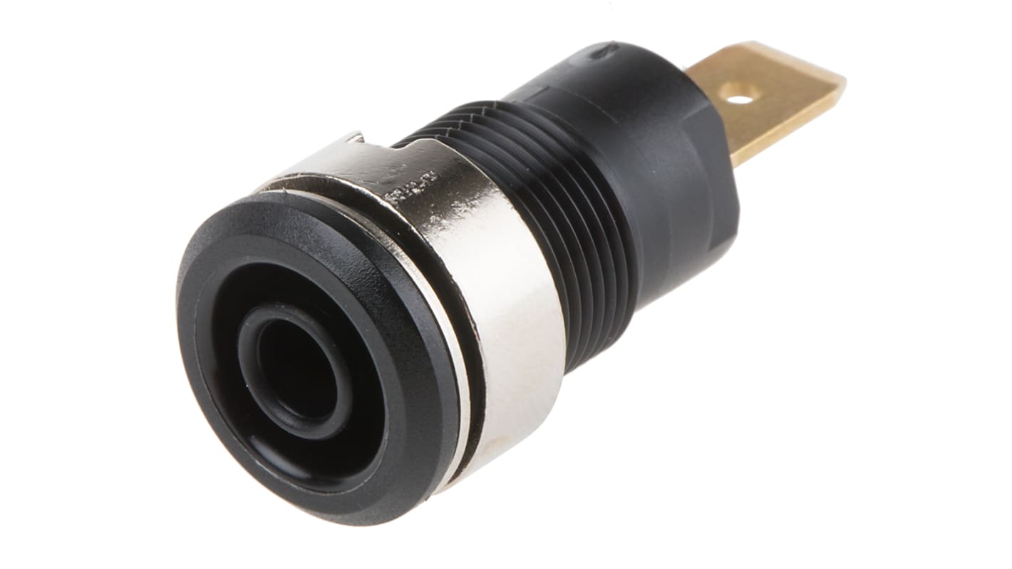Staubli Black Female Banana Socket, 4 mm Connector, Tab Termination, 32A, 1000V, Gold Plating