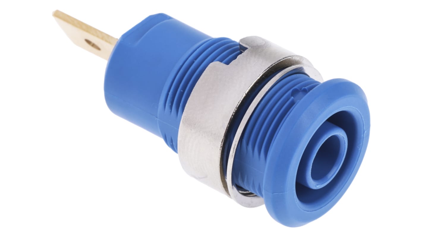 Staubli Blue Female Banana Socket, 4 mm Connector, Tab Termination, 32A, 1000V, Gold Plating