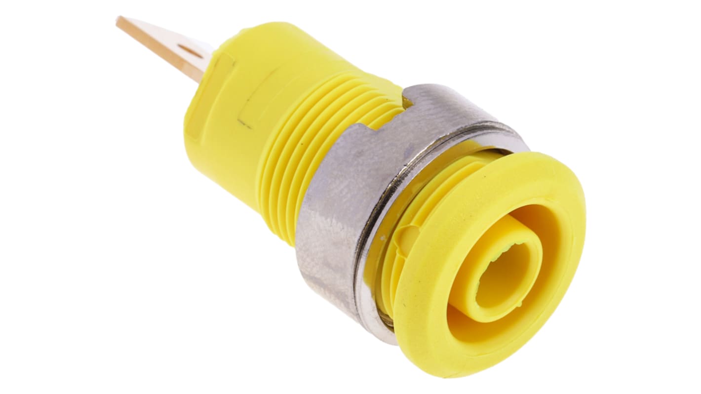 Conector banana hembra Hembra, 32A, 1000V, Contacto Oro, Amarillo