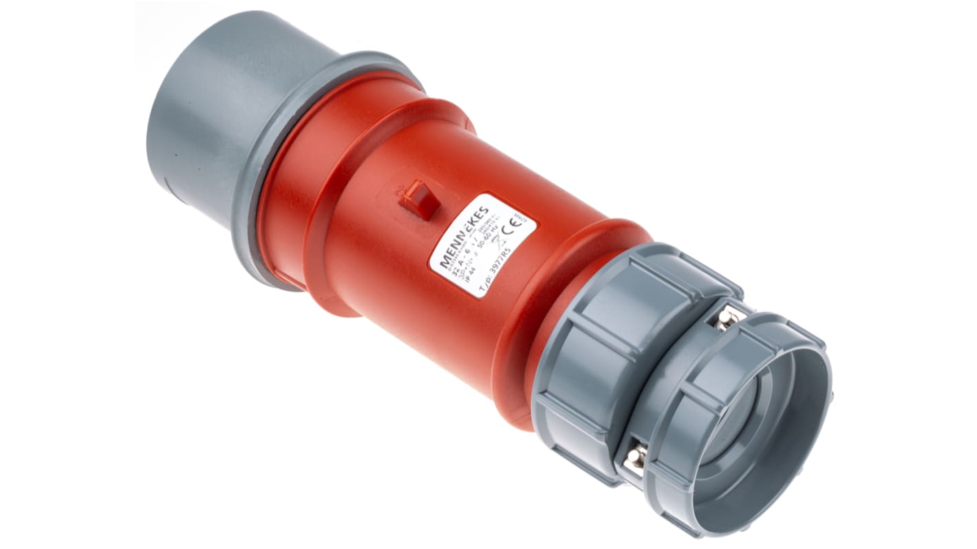 MENNEKES, PowerTOP IP44 Red Cable Mount 3P + N + E Industrial Power Plug, Rated At 32A, 400 V