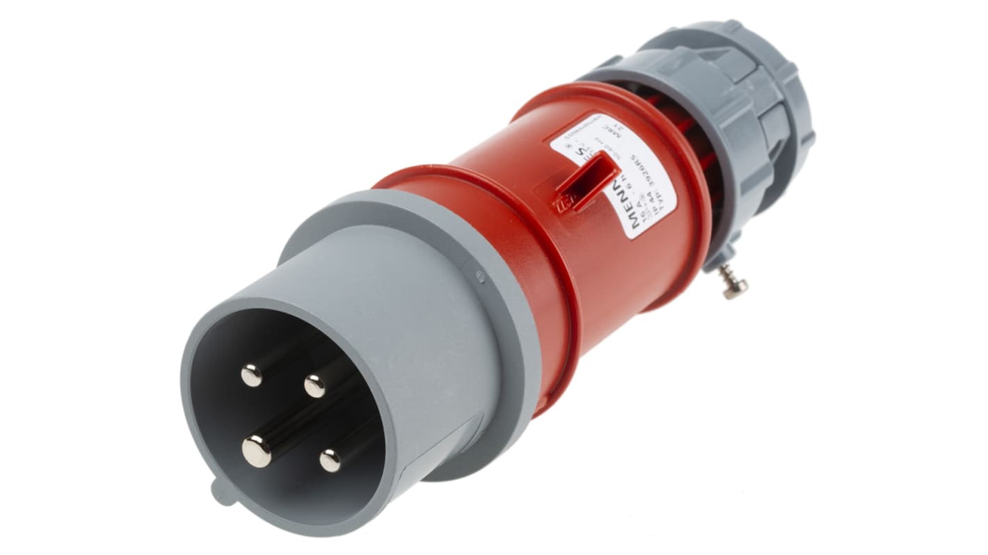 MENNEKES, PowerTOP IP44 Red Cable Mount 4P Industrial Power Plug, Rated At 16A, 400 V